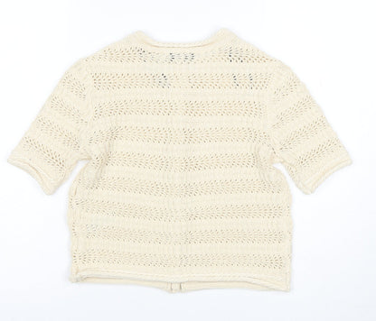 Marks and Spencer Women Ivory XS Open Knit Short Sleeve Cardigan