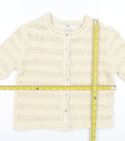 Marks and Spencer Women Ivory XS Open Knit Short Sleeve Cardigan