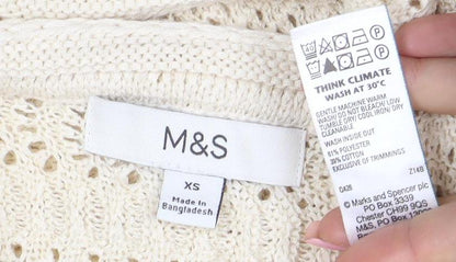 Marks and Spencer Women Ivory XS Open Knit Short Sleeve Cardigan