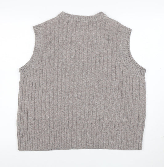 Marks and Spencer Women’s Beige Wool Knit Sleeveless Mock Neck Vest L