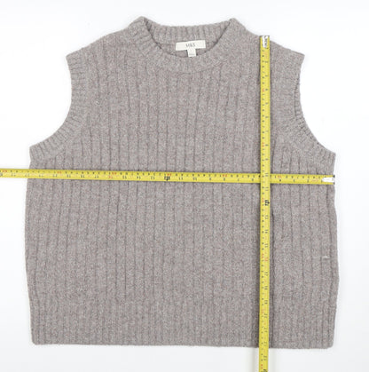 Marks and Spencer Women’s Beige Wool Knit Sleeveless Mock Neck Vest L