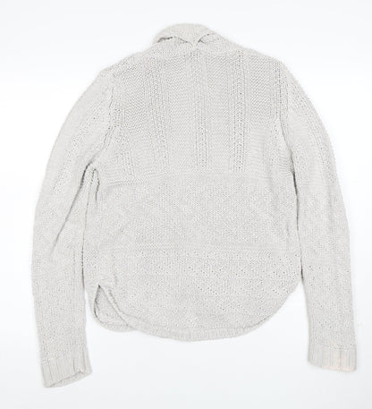 Marks and Spencer Women Grey Size 8 Chunky Knit Open Cardigan