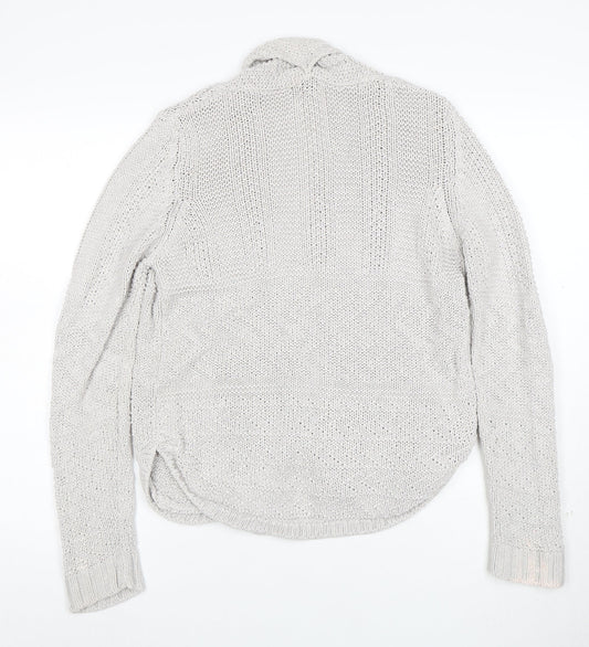 Marks and Spencer Women Grey Size 8 Chunky Knit Open Cardigan