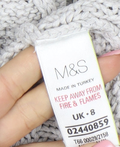 Marks and Spencer Women Grey Size 8 Chunky Knit Open Cardigan