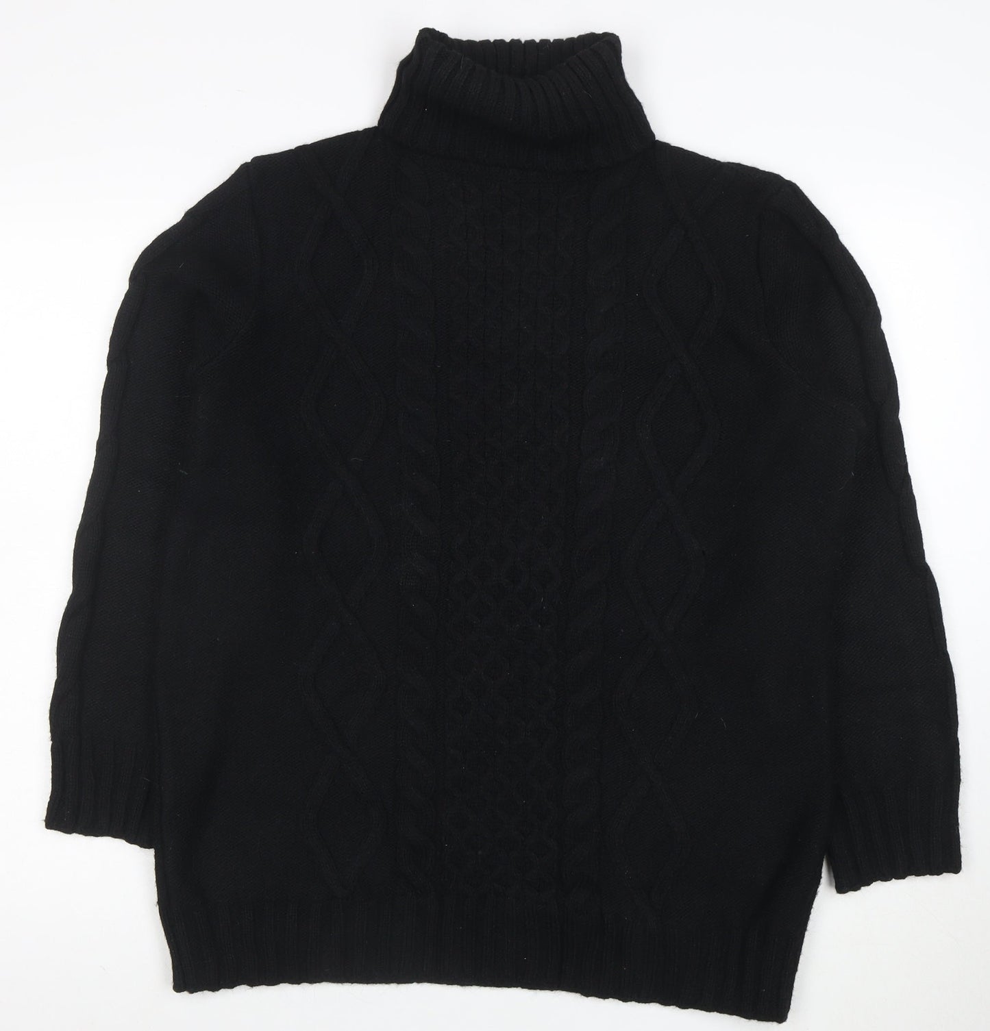 Marks and Spencer Women Black M Cable-Knit Roll Neck Jumper