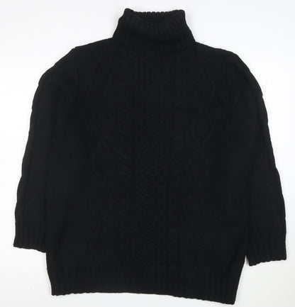 Marks and Spencer Women Black M Cable-Knit Roll Neck Jumper