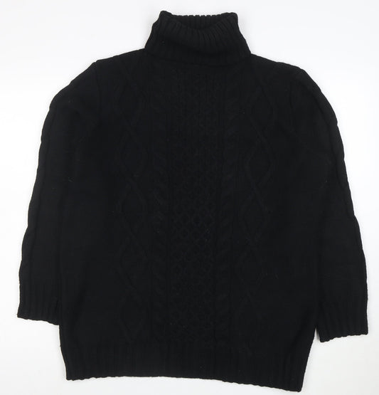 Marks and Spencer Women Black M Cable-Knit Roll Neck Jumper