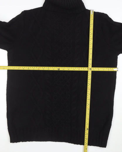 Marks and Spencer Women Black M Cable-Knit Roll Neck Jumper