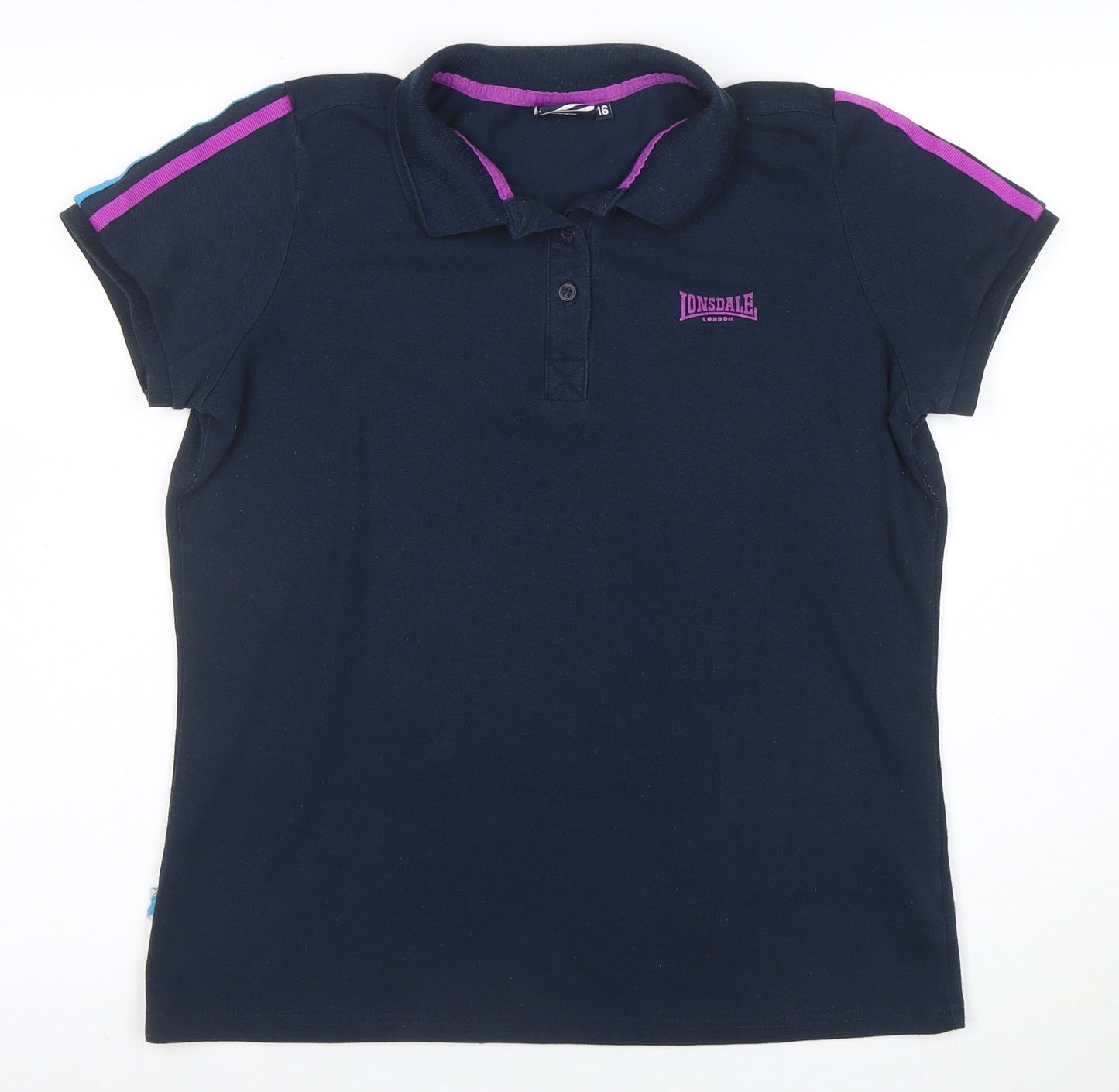Lonsdale Women's Blue Polo Shirt Size 16 Collared Short Sleeve Top