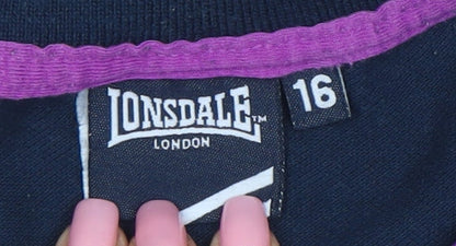 Lonsdale Women's Blue Polo Shirt Size 16 Collared Short Sleeve Top