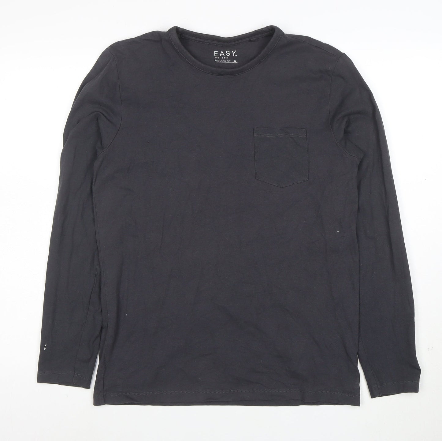 EASY Men's Black Long Sleeve Regular Fit Cotton T-Shirt M