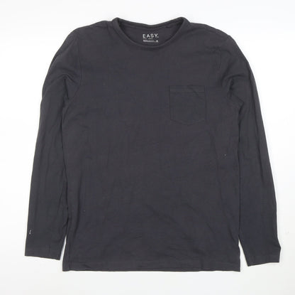 EASY Men's Black Long Sleeve Regular Fit Cotton T-Shirt M