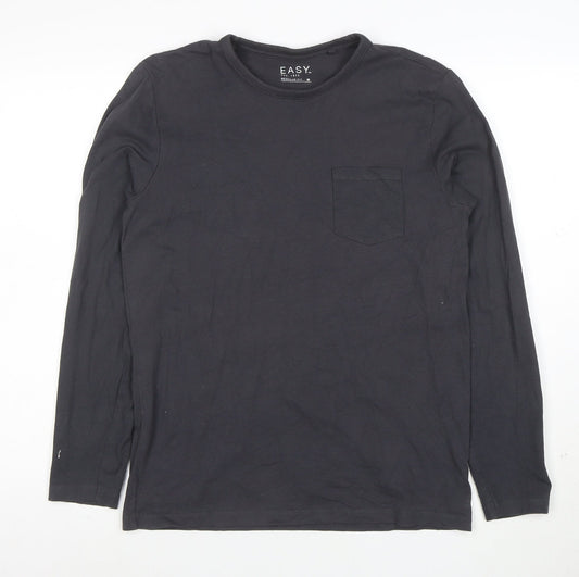 EASY Men's Black Long Sleeve Regular Fit Cotton T-Shirt M