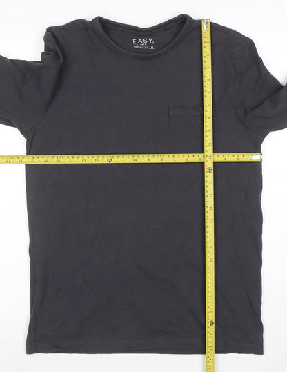 EASY Men's Black Long Sleeve Regular Fit Cotton T-Shirt M