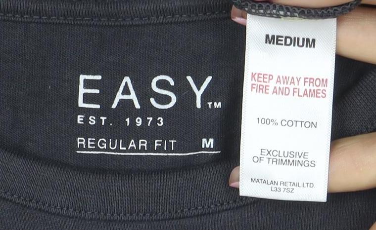 EASY Men's Black Long Sleeve Regular Fit Cotton T-Shirt M