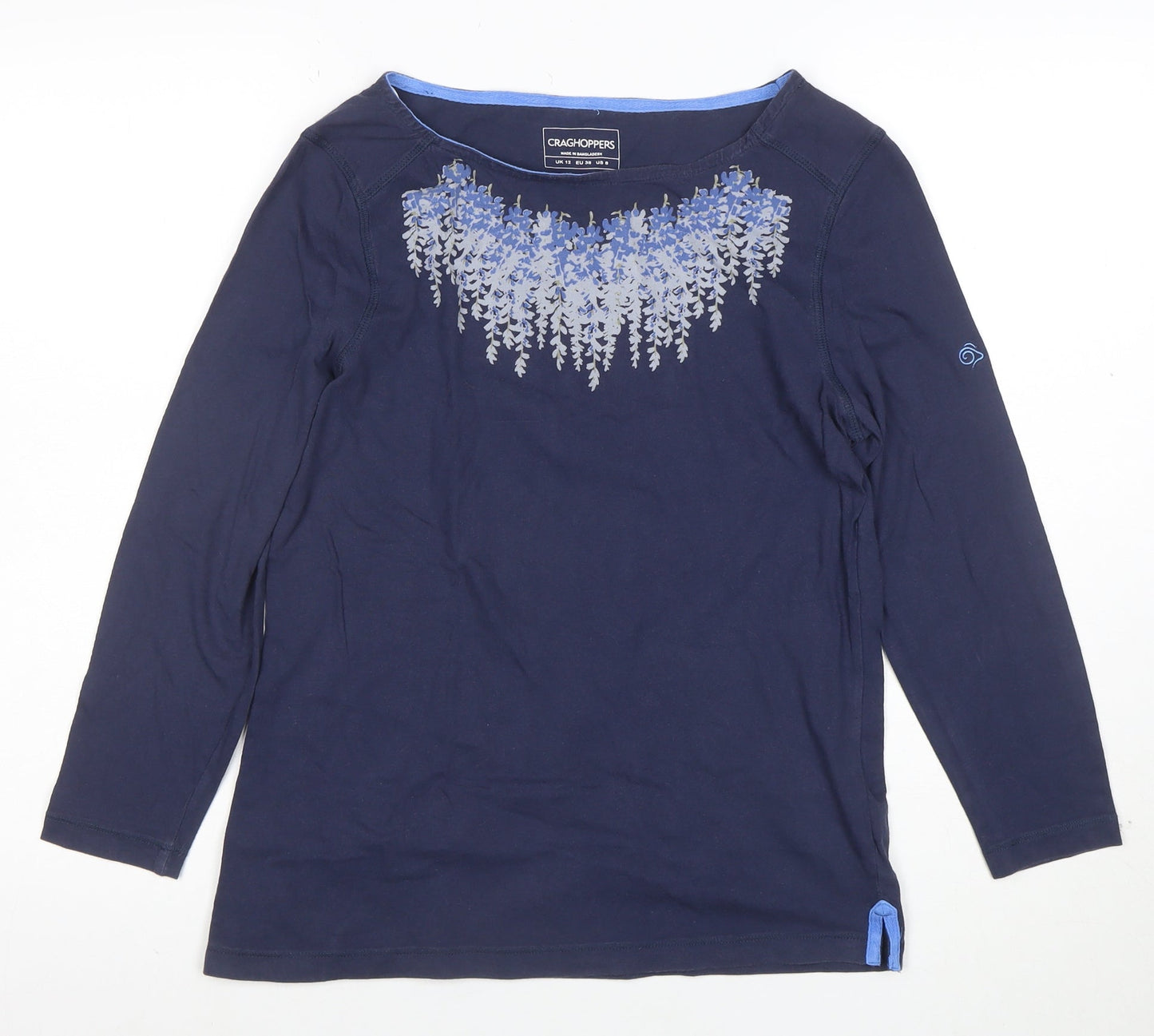 Craghoppers Women's Blue Floral Long Sleeve Cotton T-Shirt UK 12
