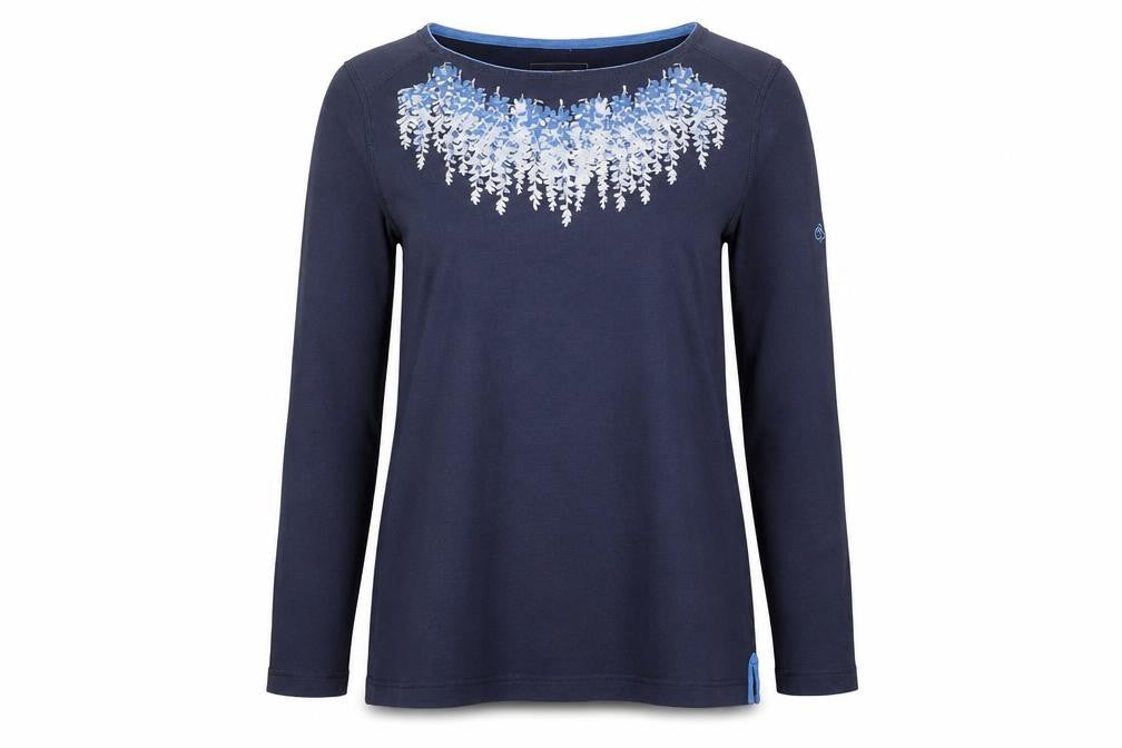 Craghoppers Women's Blue Floral Long Sleeve Cotton T-Shirt UK 12