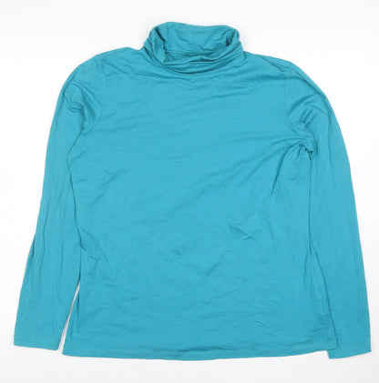 Lands' End Women's Blue Roll Neck Long Sleeve Cotton Top Size L