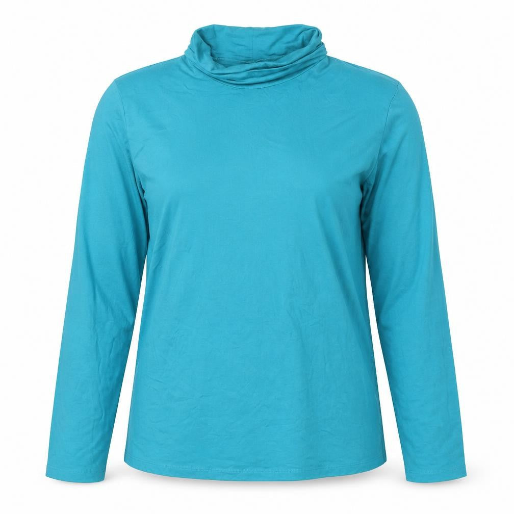 Lands' End Women's Blue Roll Neck Long Sleeve Cotton Top Size L