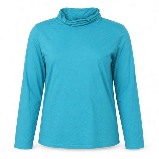 Lands' End Women's Blue Roll Neck Long Sleeve Cotton Top Size L