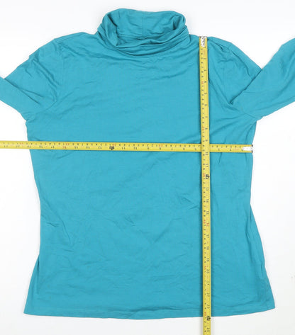 Lands' End Women's Blue Roll Neck Long Sleeve Cotton Top Size L
