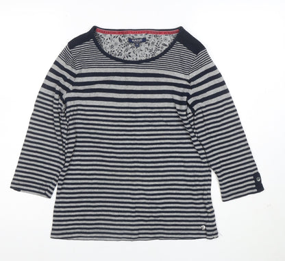 Maine New England Women's Blue Striped 3/4 Sleeve Cotton T-Shirt Size 14