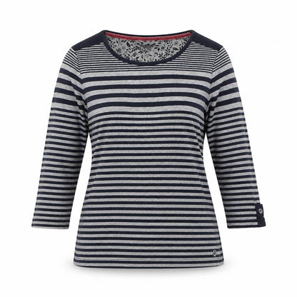 Maine New England Women's Blue Striped 3/4 Sleeve Cotton T-Shirt Size 14