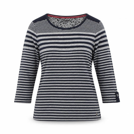 Maine New England Women's Blue Striped 3/4 Sleeve Cotton T-Shirt Size 14