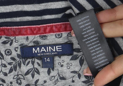 Maine New England Women's Blue Striped 3/4 Sleeve Cotton T-Shirt Size 14