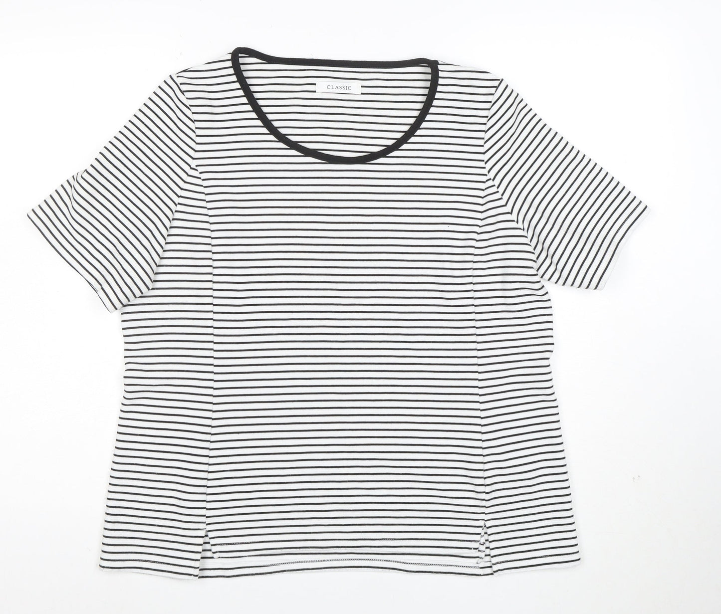 Marks and Spencer Womens Black Striped Short Sleeve Scoop Neck T-Shirt Size 16