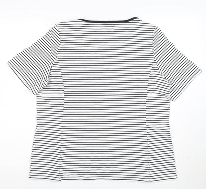 Marks and Spencer Womens Black Striped Short Sleeve Scoop Neck T-Shirt Size 16