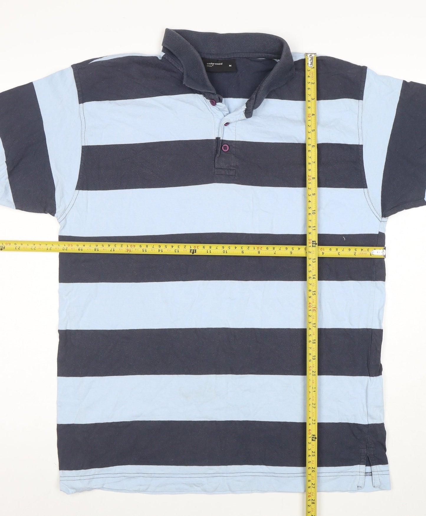 Cedarwood State Men's Blue Striped Cotton Polo Shirt Size M