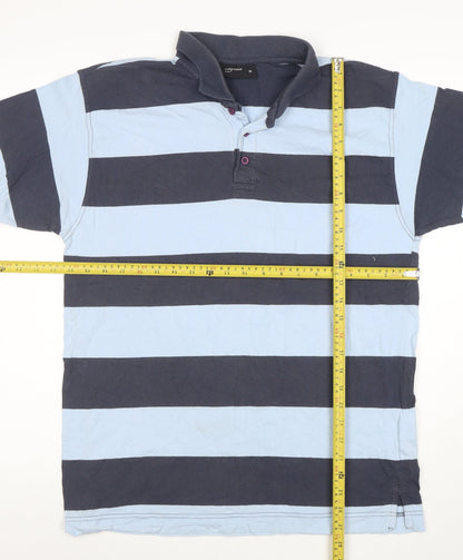 Cedarwood State Men's Blue Striped Cotton Polo Shirt Size M