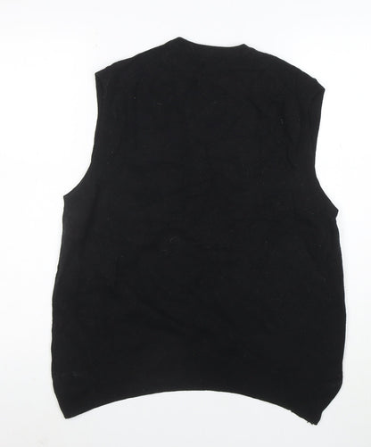 Marks and Spencer Men's Black Wool V-Neck Sleeveless Jumper Vest XL