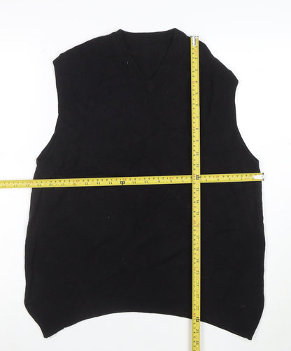 Marks and Spencer Men's Black Wool V-Neck Sleeveless Jumper Vest XL