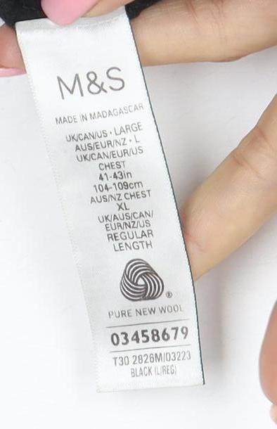 Marks and Spencer Men's Black Wool V-Neck Sleeveless Jumper Vest XL