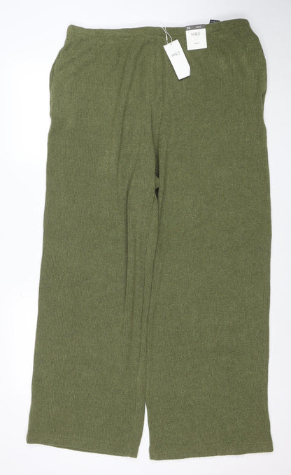 Marks and Spencer Women's Green Size 20 Wide-Leg Knit Trousers