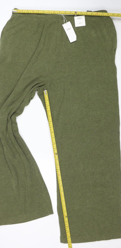 Marks and Spencer Women's Green Size 20 Wide-Leg Knit Trousers