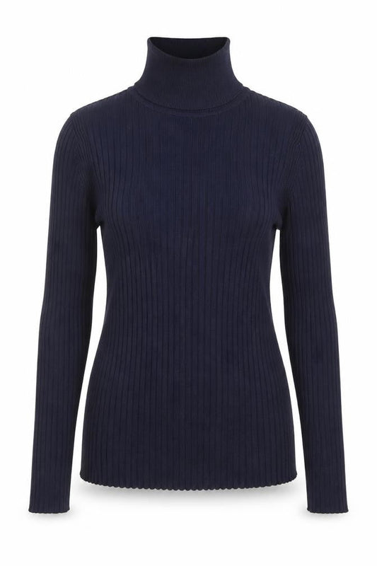 Front view of Jaeger Women Blue Roll Neck Long Sleeve Knit Top, size S