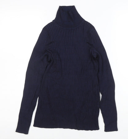 Jaeger Women Blue Roll Neck Long Sleeve Knit Top Size S