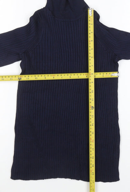 Jaeger Women Blue Roll Neck Long Sleeve Knit Top Size S