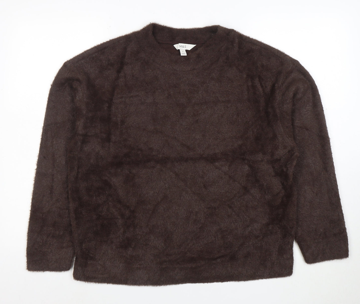 Marks and Spencer Women Brown Fuzzy Knit Pullover Jumper M