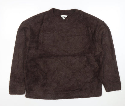 Marks and Spencer Women Brown Fuzzy Knit Pullover Jumper M