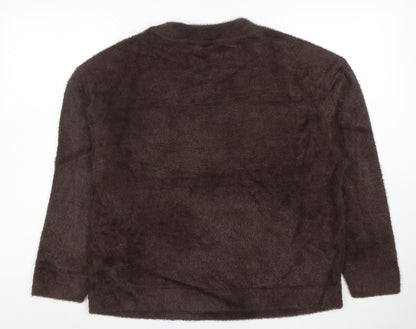 Marks and Spencer Women Brown Fuzzy Knit Pullover Jumper M