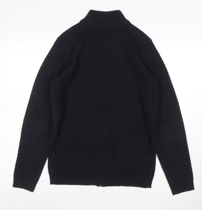 Marks and Spencer Men’s Black Full Zip High Neck Acrylic Jumper S