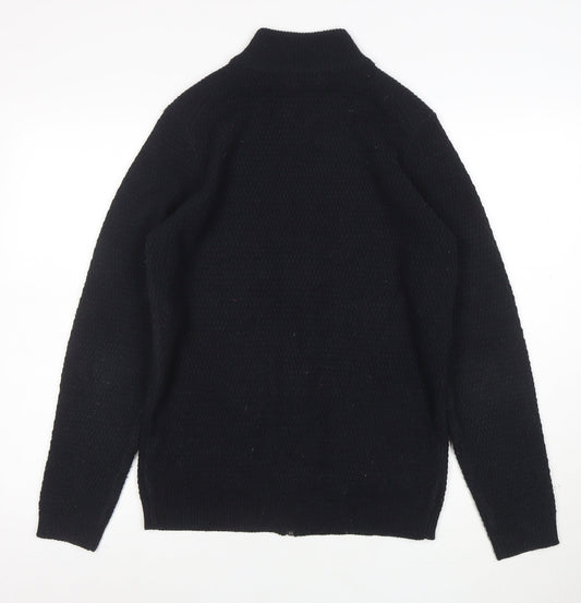 Marks and Spencer Men’s Black Full Zip High Neck Acrylic Jumper S