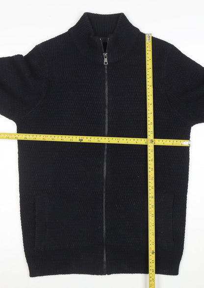 Marks and Spencer Men’s Black Full Zip High Neck Acrylic Jumper S