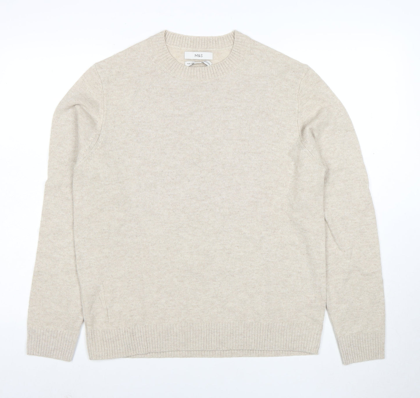 Marks and Spencer Men's Beige Wool Crew Neck Jumper M
