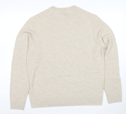 Marks and Spencer Men's Beige Wool Crew Neck Jumper M