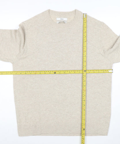 Marks and Spencer Men's Beige Wool Crew Neck Jumper M